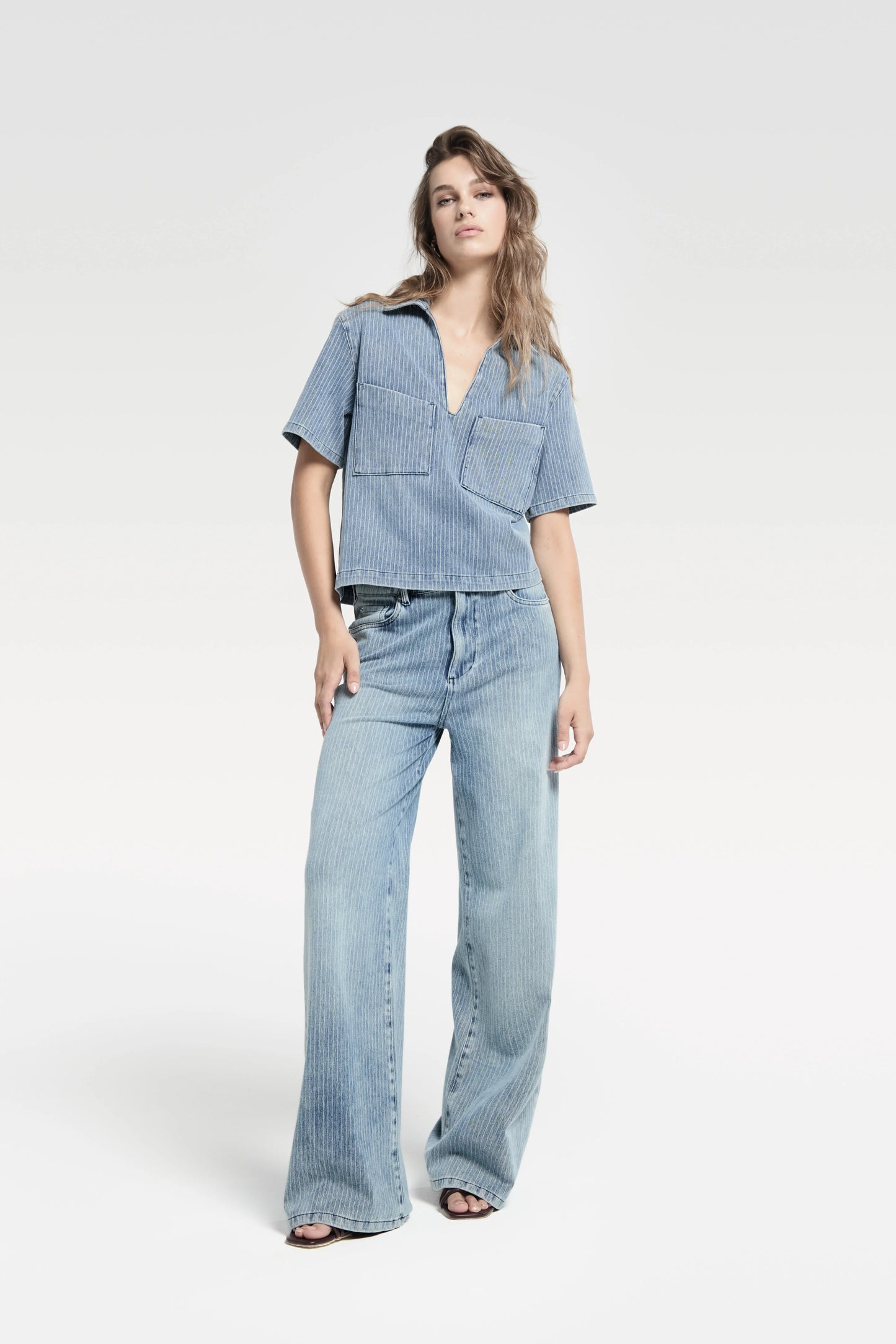 James Striped Wide Leg Jeans