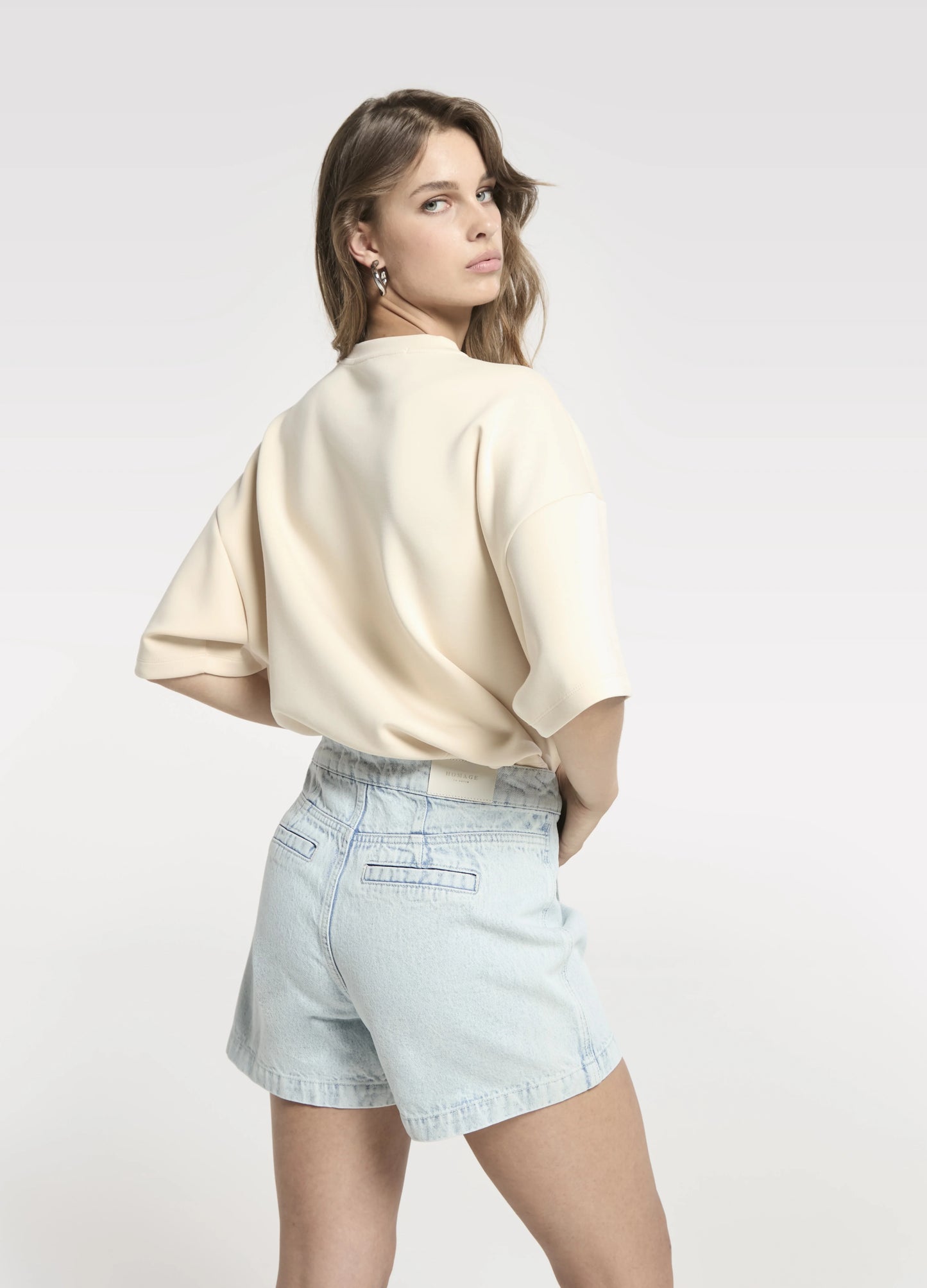 Denim Skort With Welt Pockets