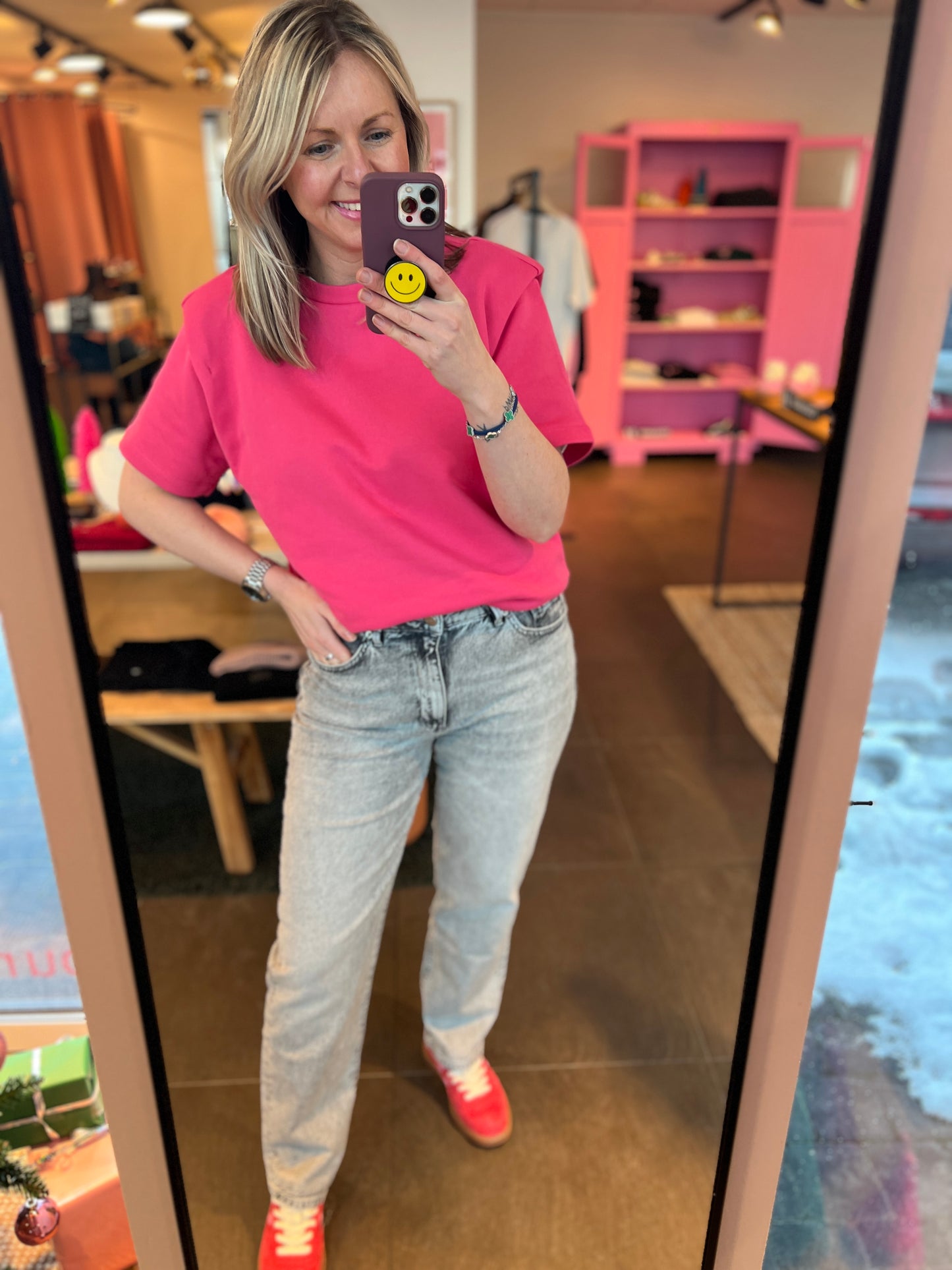 Short Sleeves Sweater Bright Pink