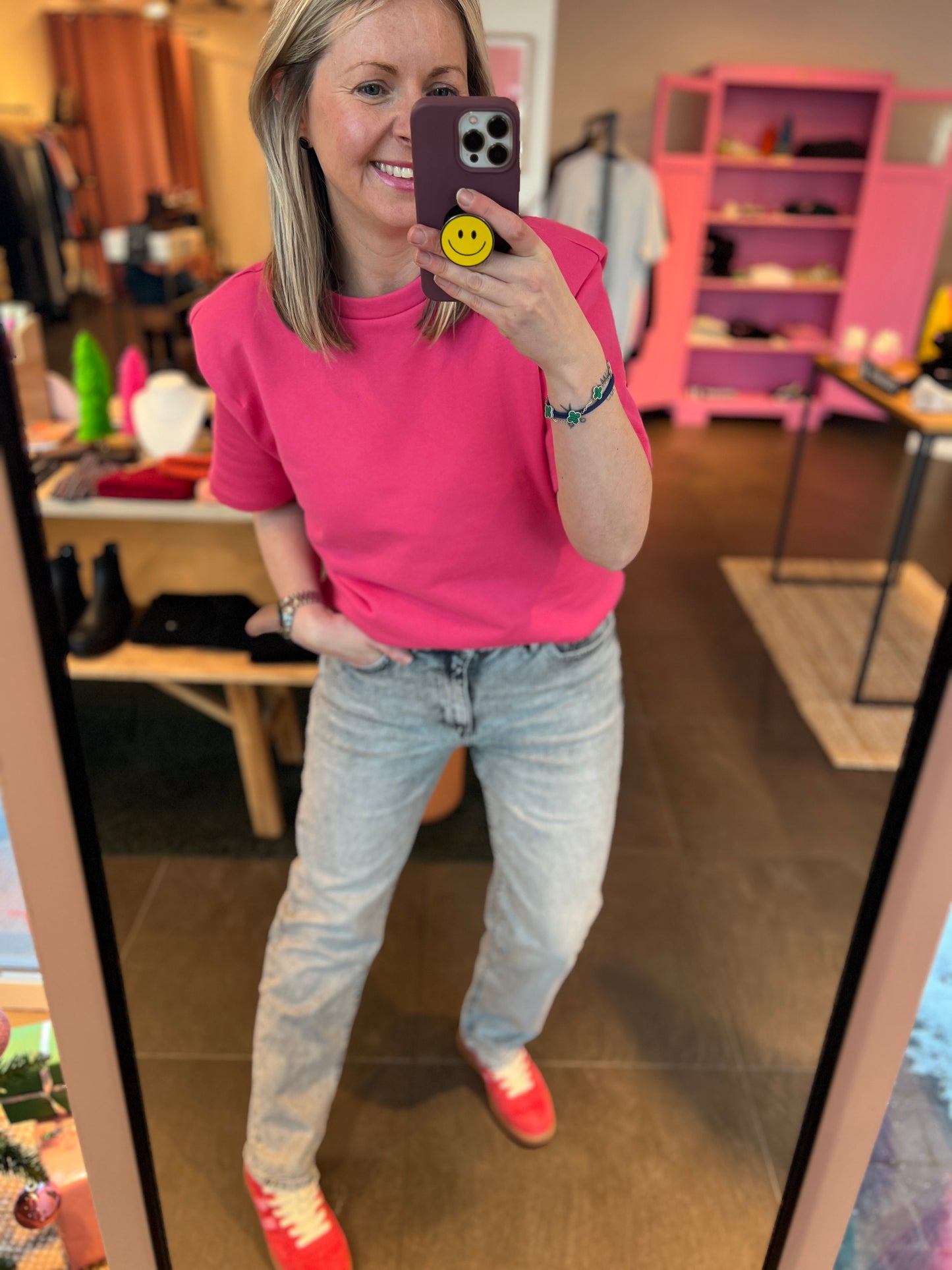 Short Sleeves Sweater Bright Pink