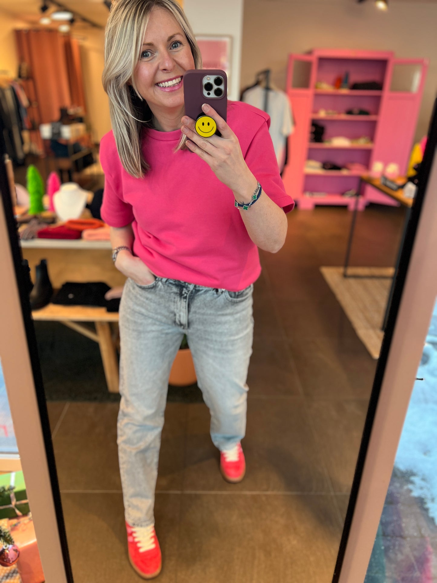 Short Sleeves Sweater Bright Pink