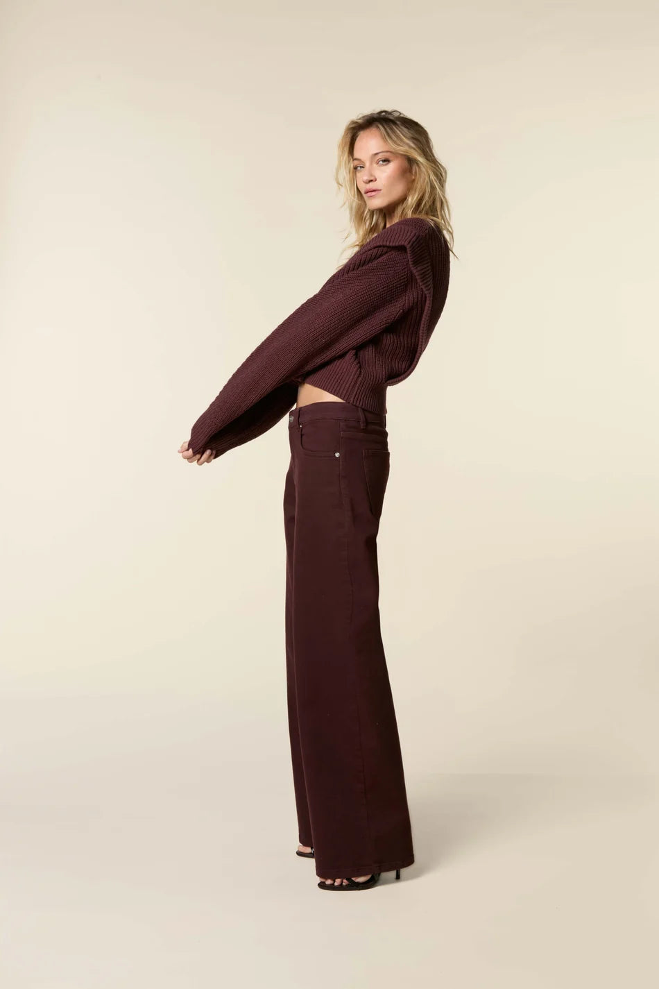 Cooper Colored Mid Waist Slouchy Wide Leg Jeans Grape