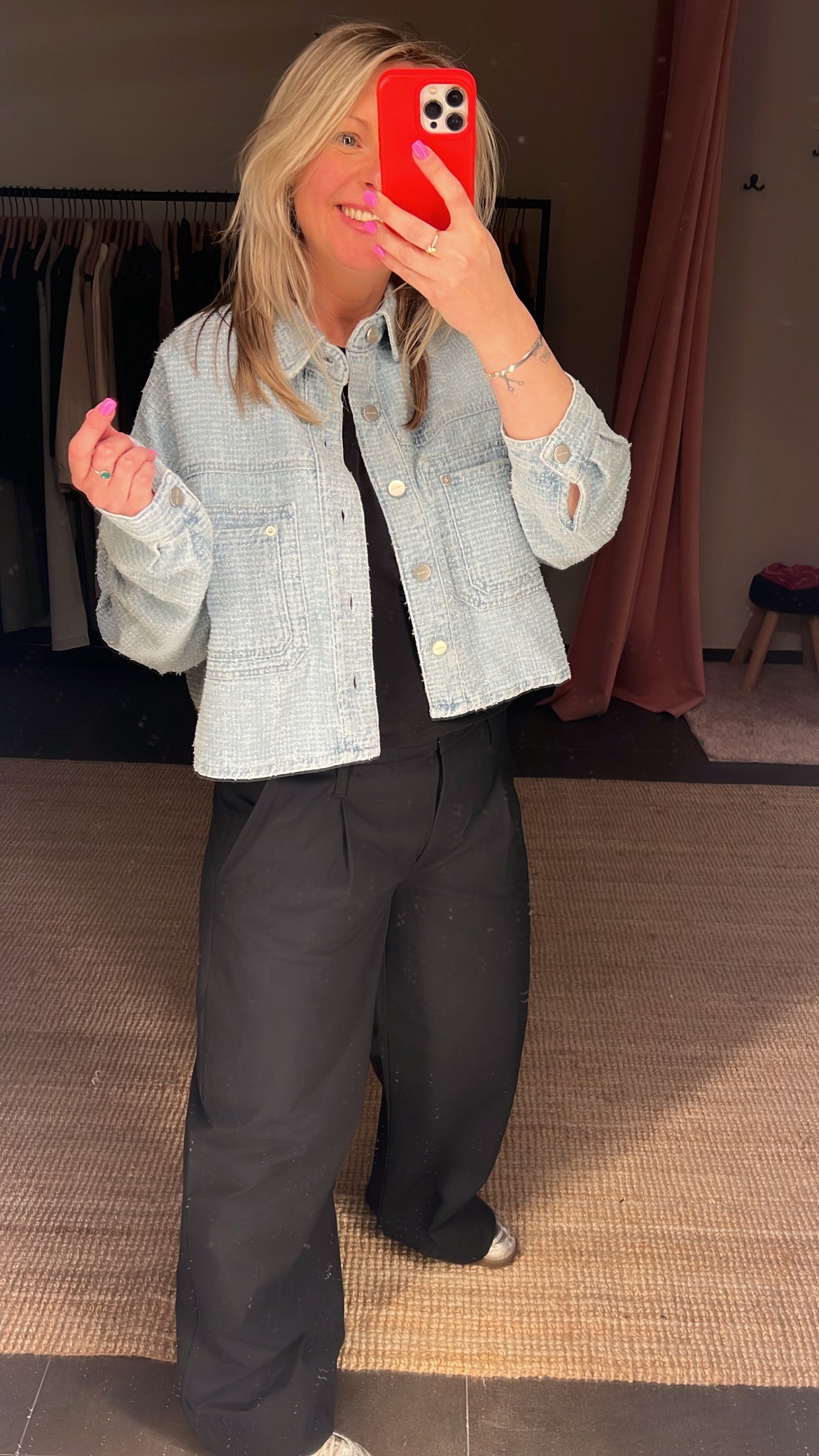 Oversized Denim Jacket With allover Distressed Clear Blue