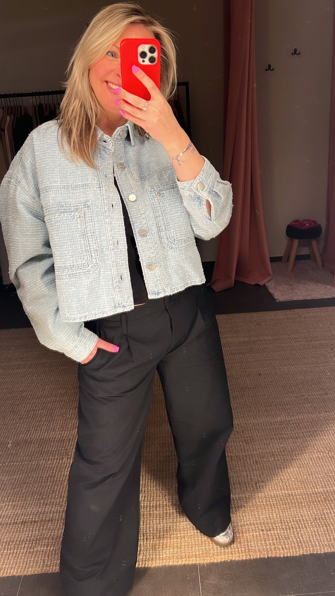 Oversized Denim Jacket With allover Distressed Clear Blue