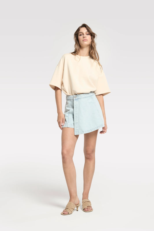 Denim Skort With Welt Pockets