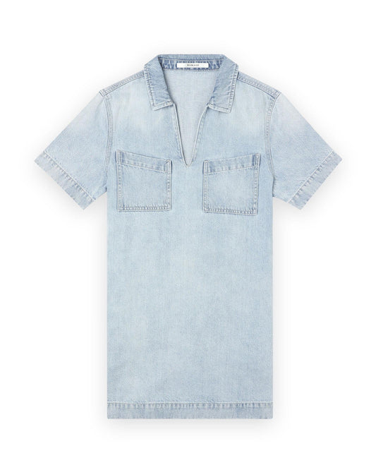 Denim Shirt Dress With V-Neck