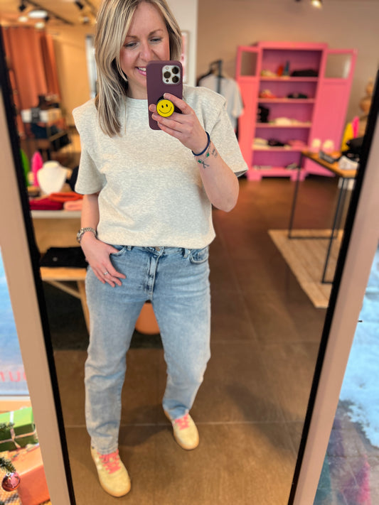 Short Sleeves Sweater Ecru Melange