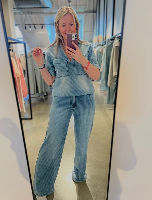 James Striped Wide Leg Jeans