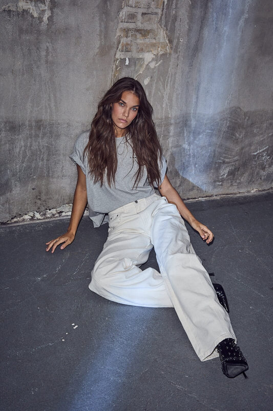 Drew Barrel Panel Jeans White