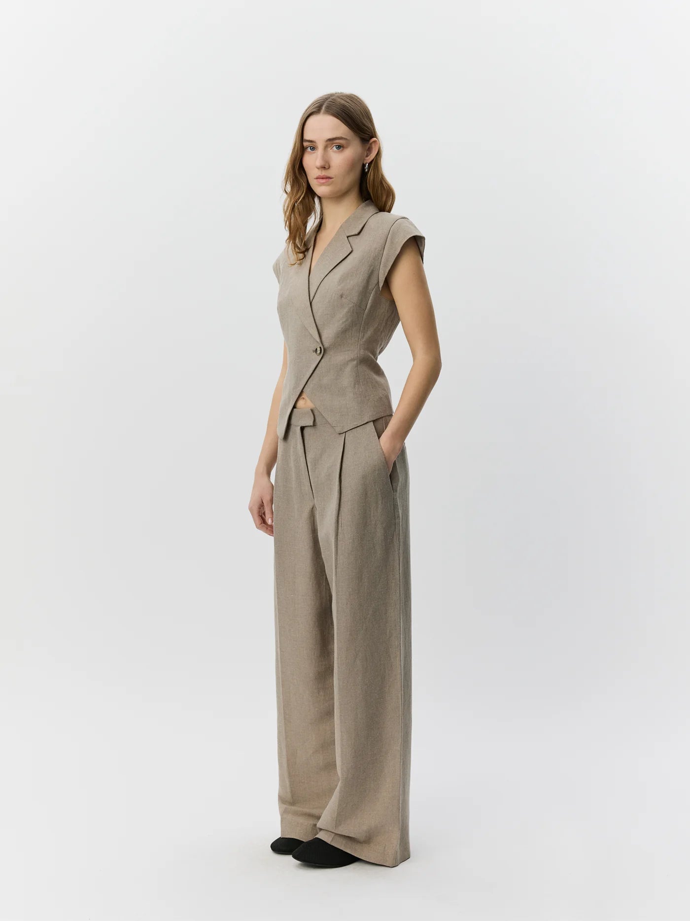 Majsesw Linen Mix Cap Sleeve