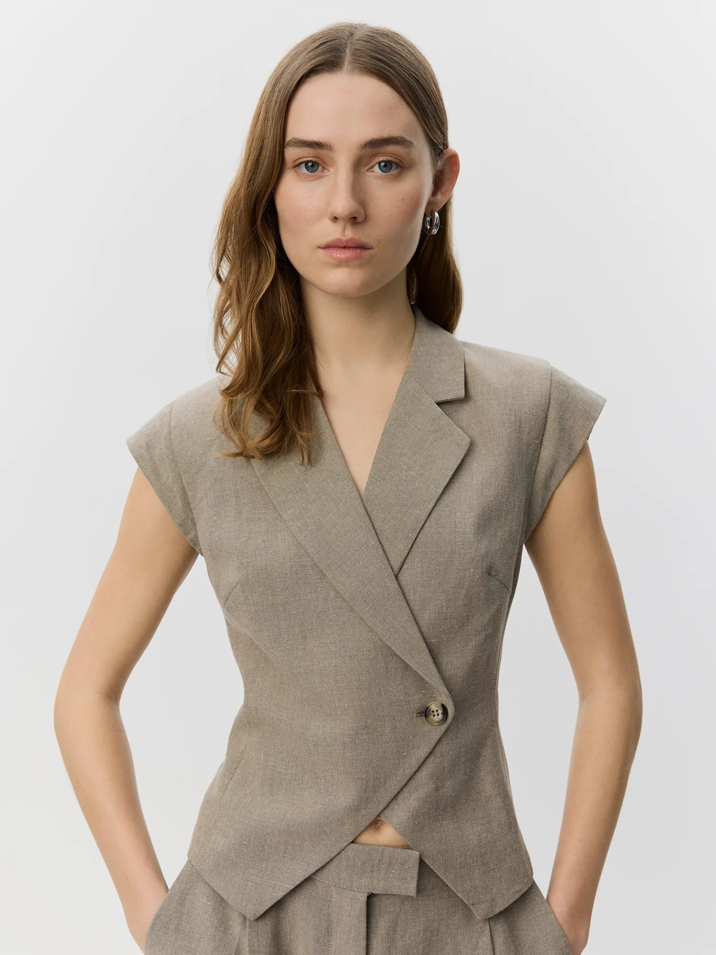 Majsesw Linen Mix Cap Sleeve